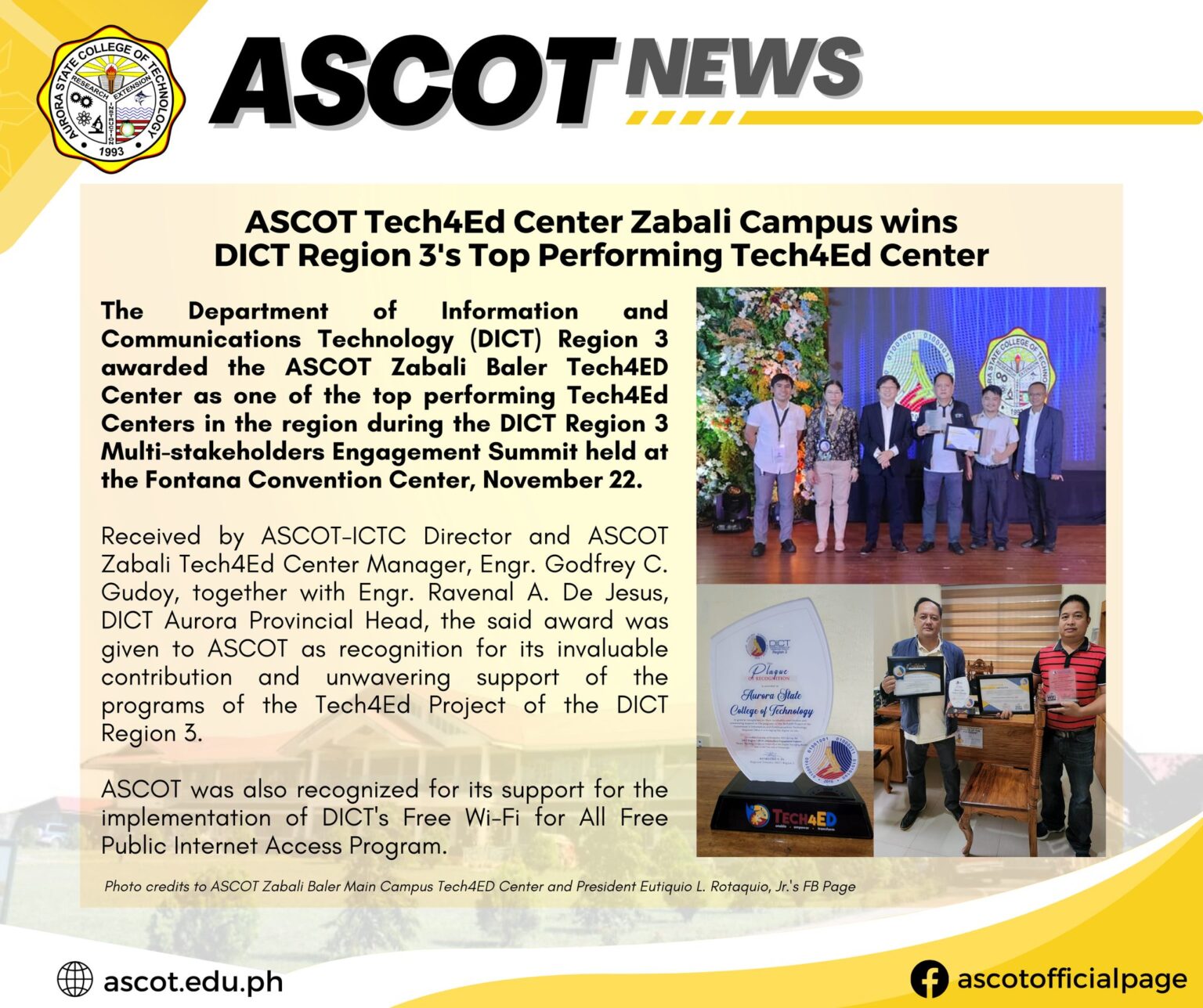 ASCOT News Brief ASCOT Tech4Ed Zabali Campus wins DICT Region 3's Top